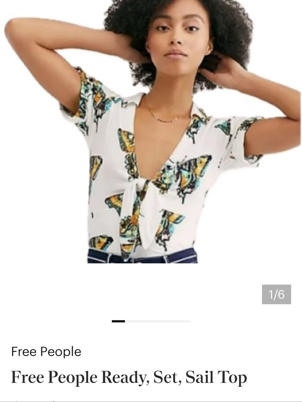 Free People White Blouse with Multicolor Floral Print